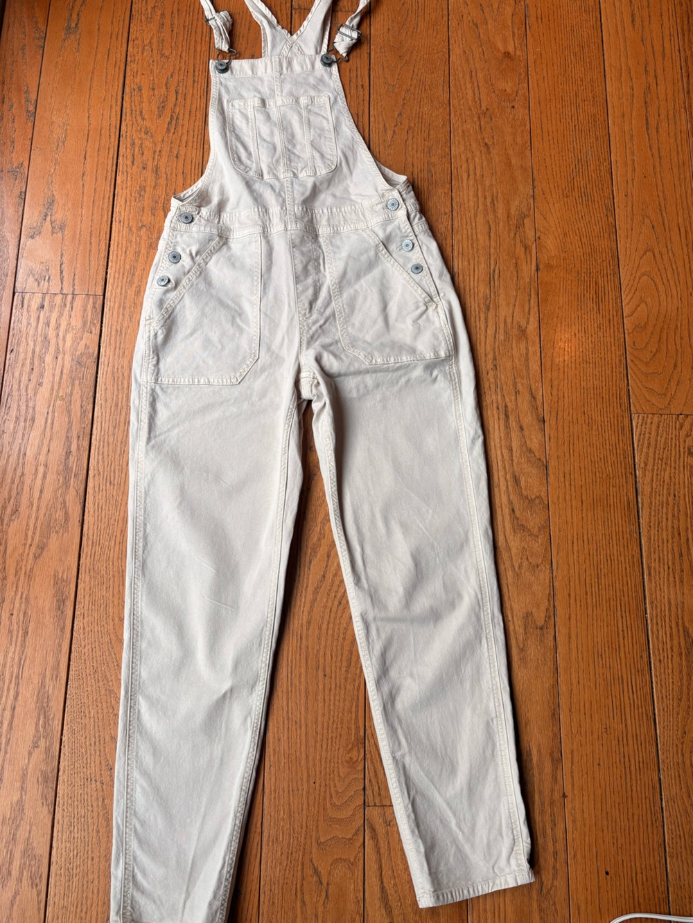 American Eagle Outfitters Cream Denim Overalls Jumpsuit